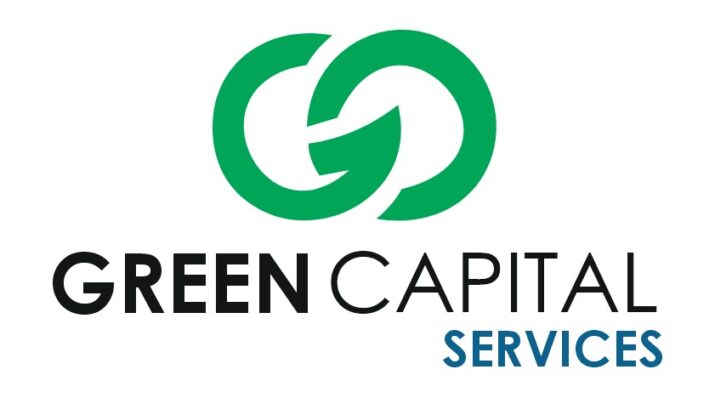A logo for Green Capital Services featuring two interlocking green circular shapes above the company name written in bold black and blue text.